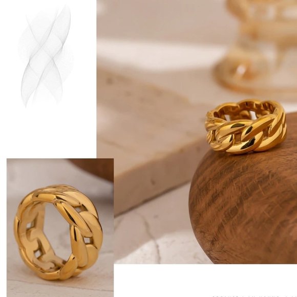 NEW 18K Gold Plated Textured Chain Link Ring - Picture 6 of 7